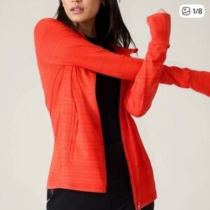 Athleta Pacifica Illume UPF Relaxed Hood Jacket Orange Red Womens Medium Petite
